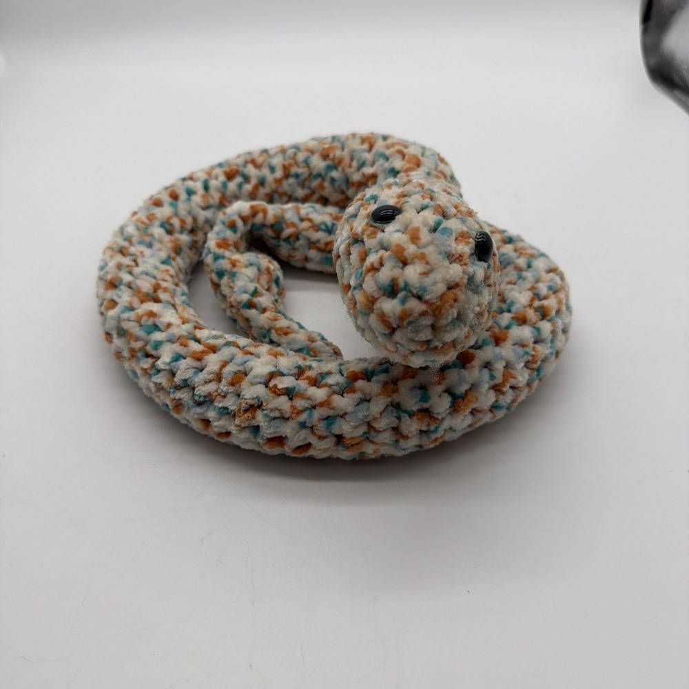 Soft Yarn Handmade Crochet Snake Plush Stuffd Animal 3' White Yellow Blue Orange